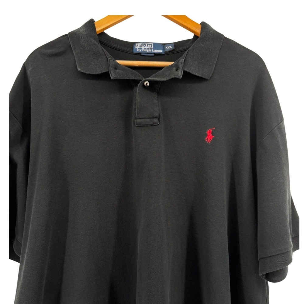 Polo Ralph Lauren Mens XXL Black Short‎ Sleeve Pique Polo Shirt Red Pony Logo